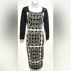 Tracy Reese Black and Pink Geometric Long Sleeve Dress